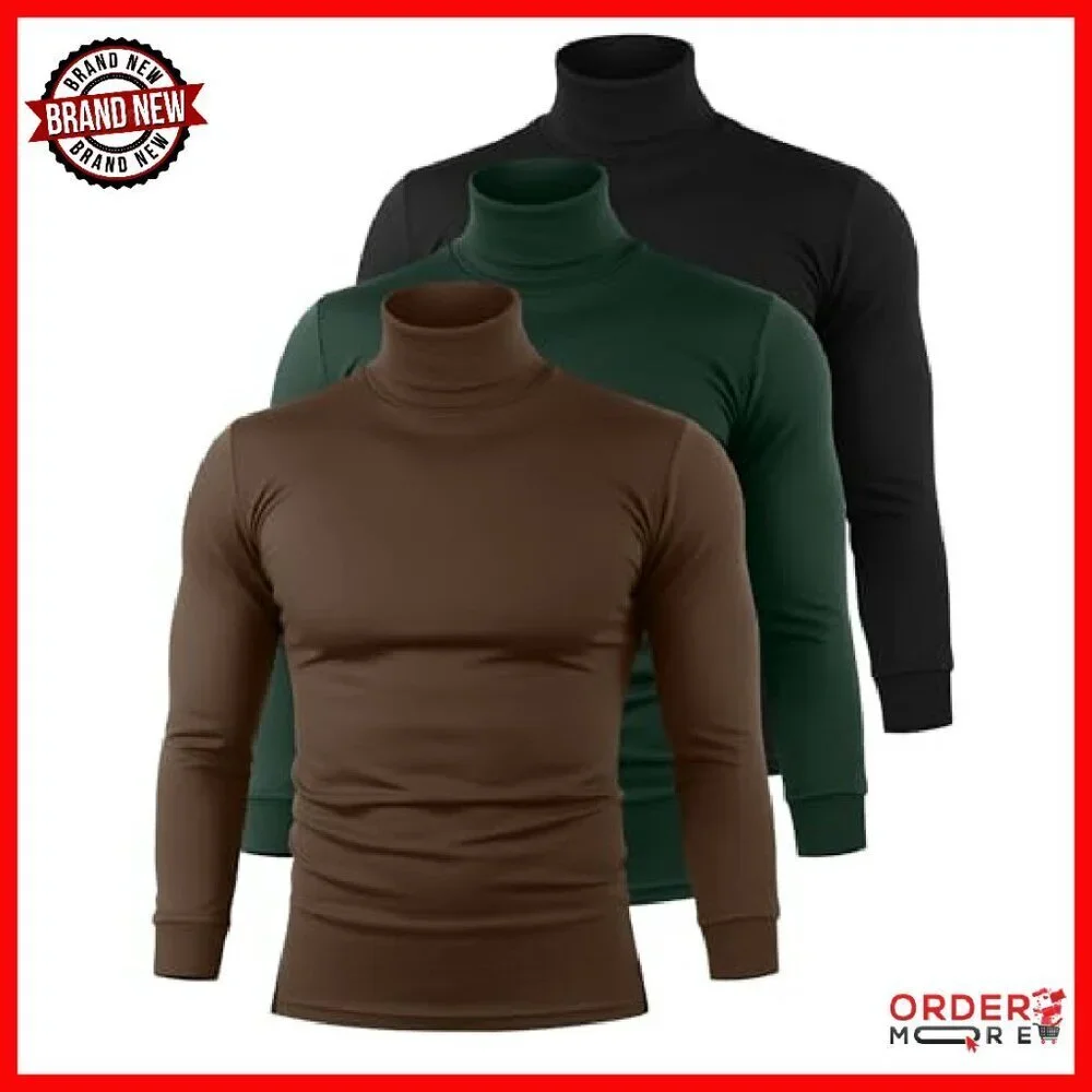 Men's Thermal Turtleneck Shirts 3-Pack Slim Fit Long Sleeve Knitted Tops